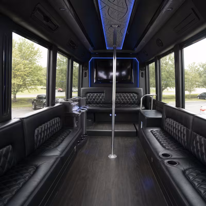 Passenger watching the Stockton scenery during a regional party bus road trip