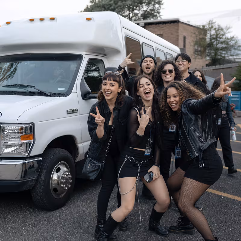 Black Mercedes Sprinter van staged for an Stockton Concert Transportation group