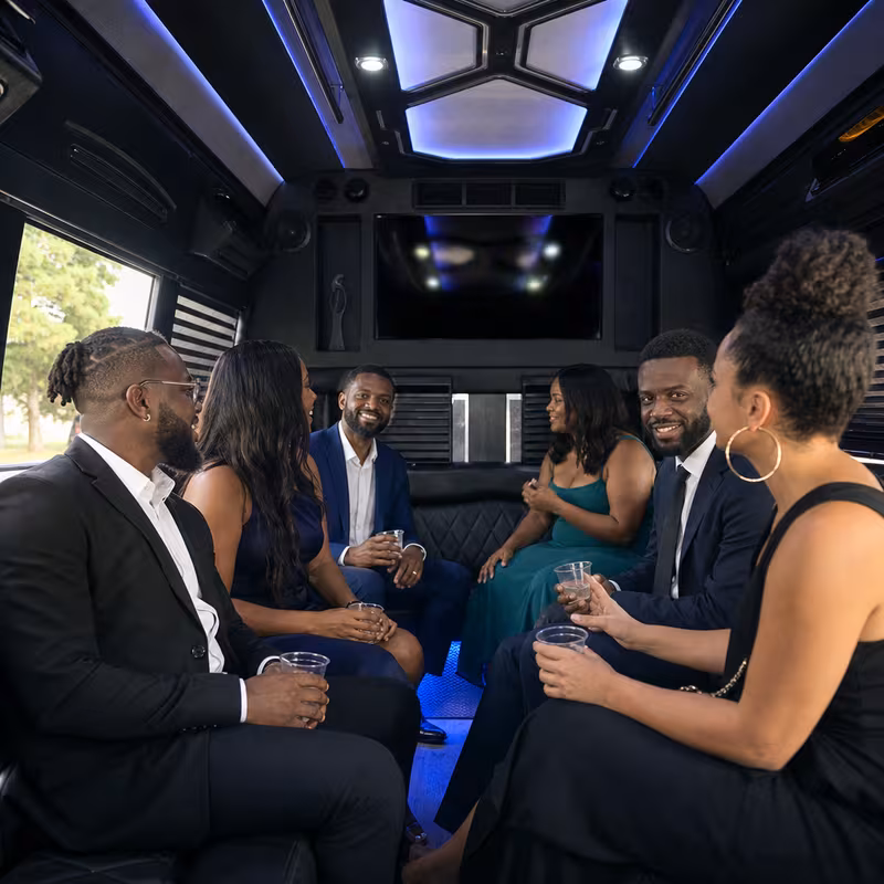 Black Mercedes Sprinter van staged for an Stockton Private Event Transportation group