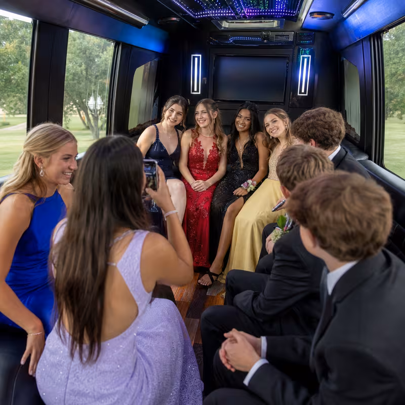 Black Mercedes Sprinter van staged for an Stockton Prom & Homecoming Transportation group