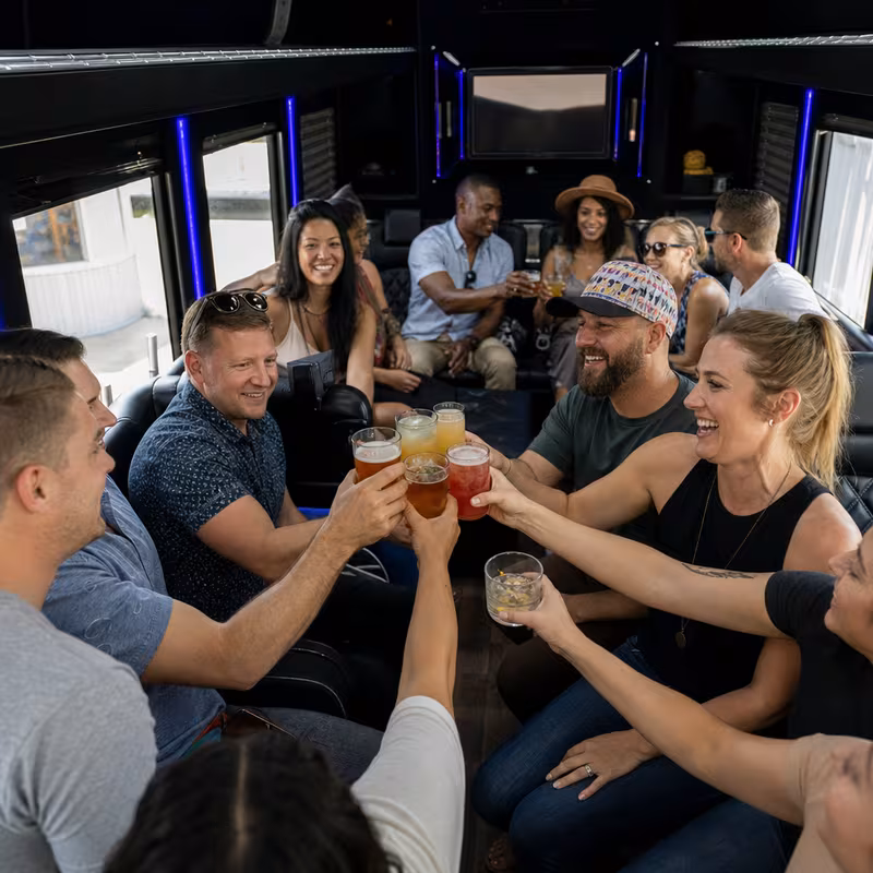 Black Mercedes Sprinter van staged for an Stockton Winery & Brewery Tour Transportation group